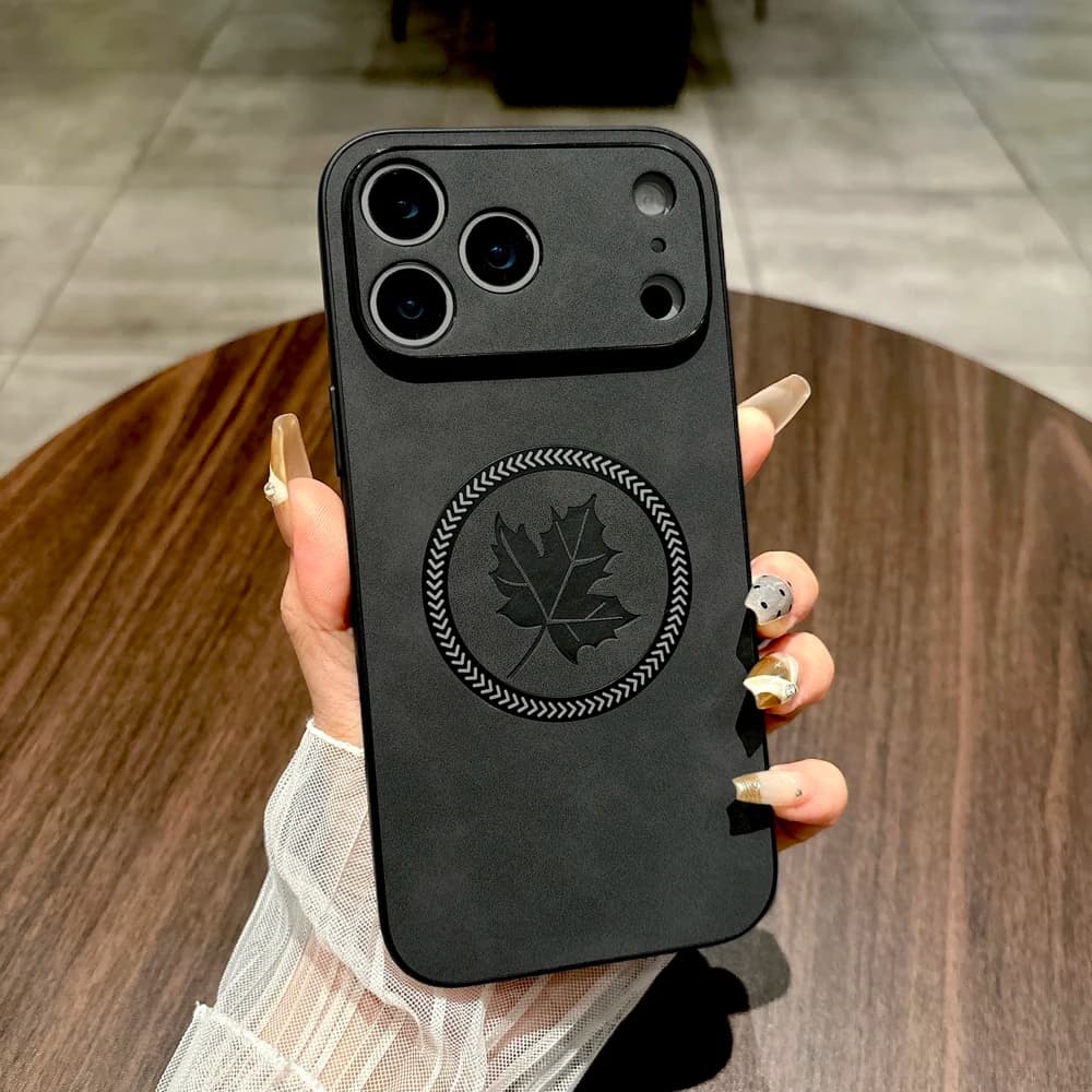 Luxury PU Leather Case For iPhone 18 17 16 15 14 13 Pro Max 18Pro 17Pro 16Pro For Magsafe Charge Maple Leaf Pattern Full Cover