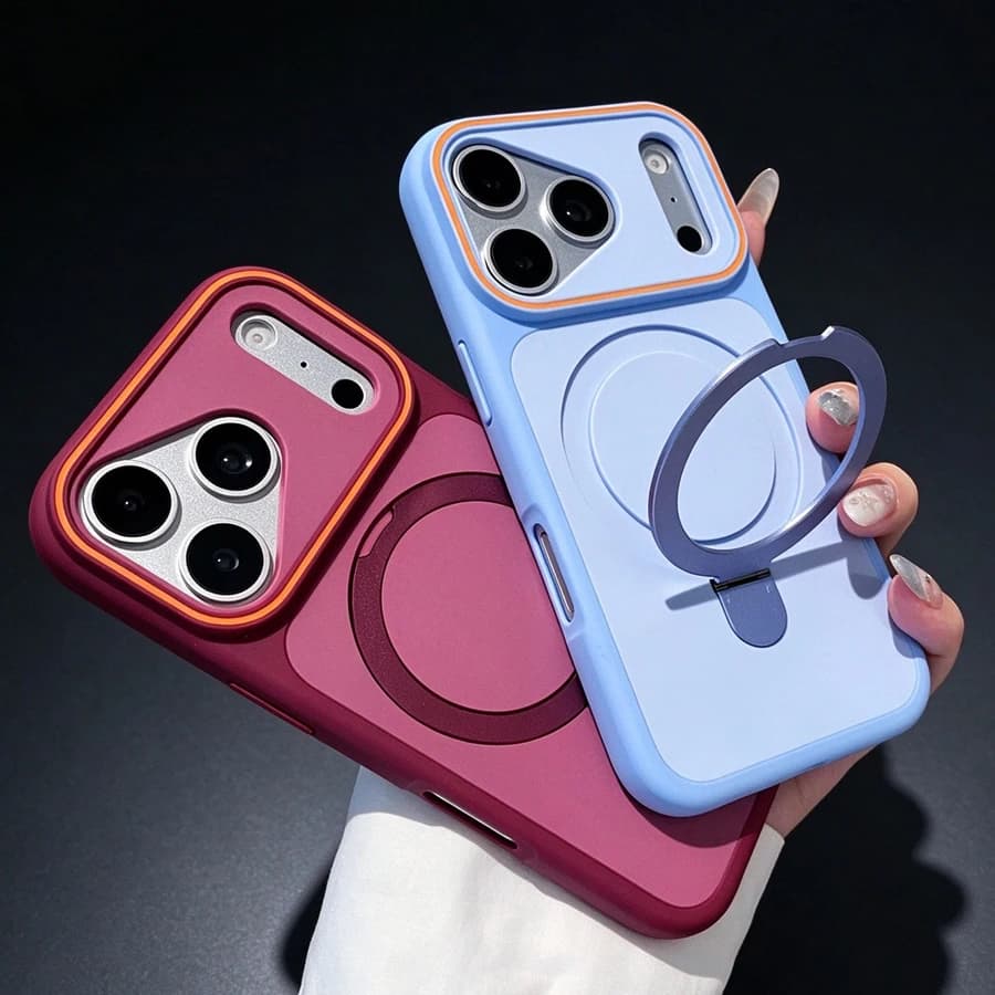 Shockproof Bumper Matte Kickstand Holder Case for iPhone 18 17 Air 16 14 15 Plus 13 12 11 Pro Max For Magsafe Magnet Armor Cover