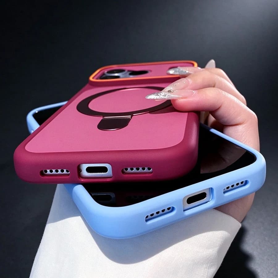 Shockproof Bumper Matte Kickstand Holder Case for iPhone 18 17 Air 16 14 15 Plus 13 12 11 Pro Max For Magsafe Magnet Armor Cover