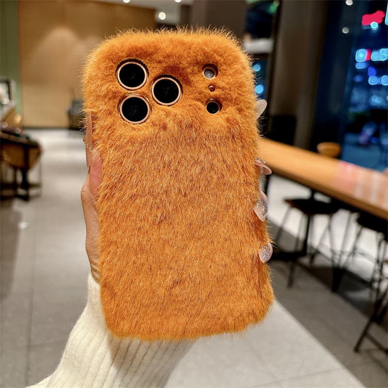 Fashion Autumn Winter Plush Warm Case Pure Color Ins Style Anti-drop Skin Feeling Phone Cover for Iphone