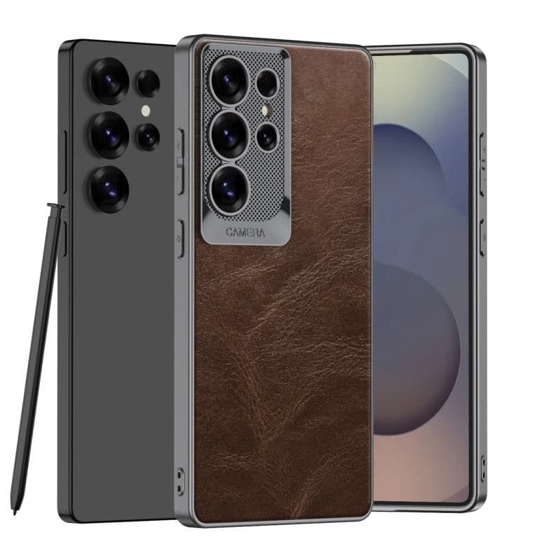 Business PU Leather Mobile Phone Case for Samsung S23 S24 Ultra S25 Electroplating TPU Soft Frame