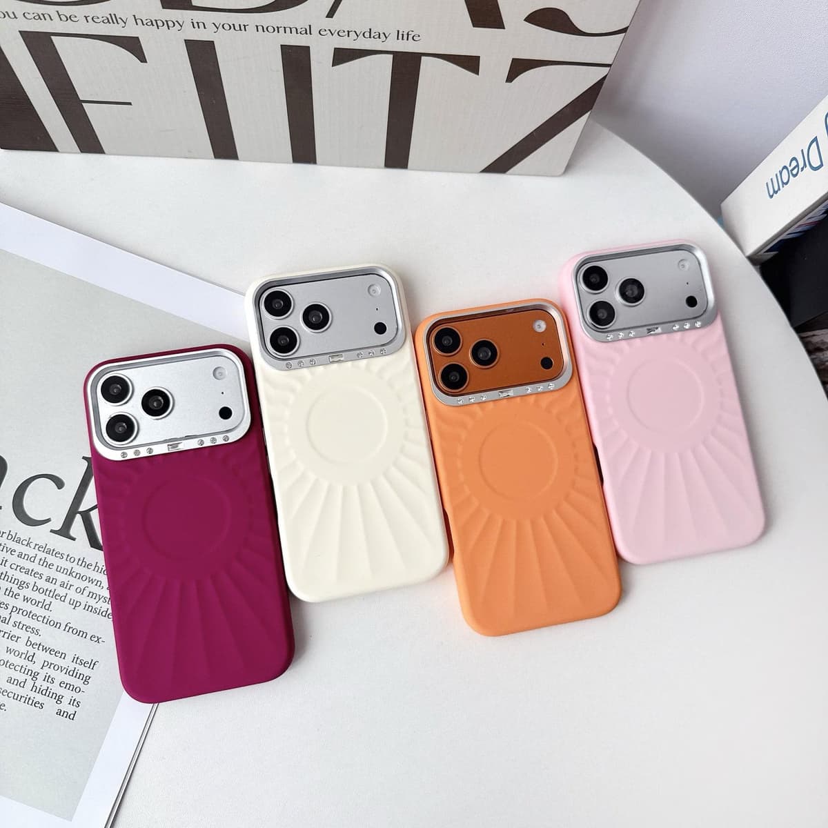Luxury Diamond Lens Frame Phone Case Sunflower Pure Color Silicone Magnetic Shockproof Case