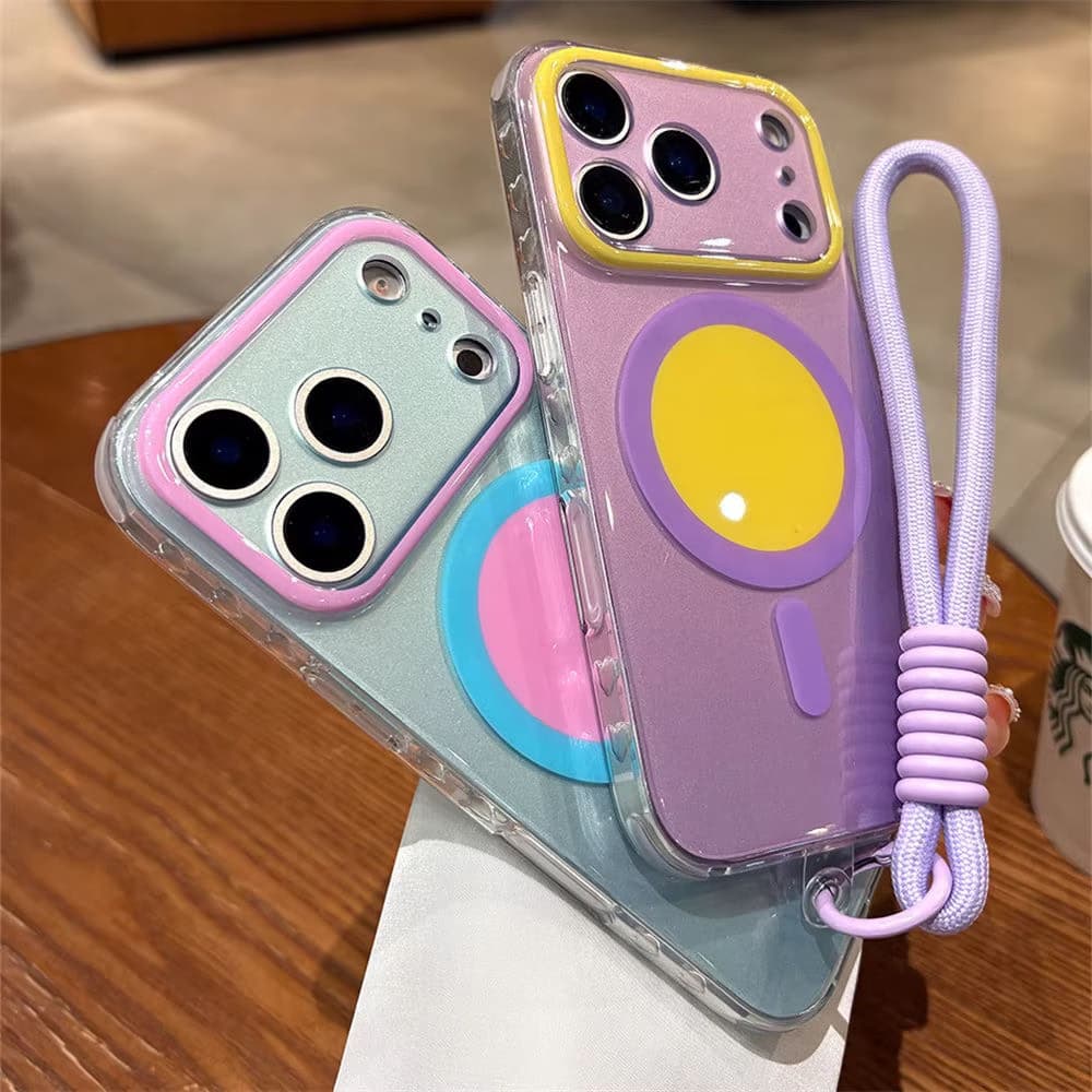 Luxury Contrast Color Phone Case with Lanyard for iPhone