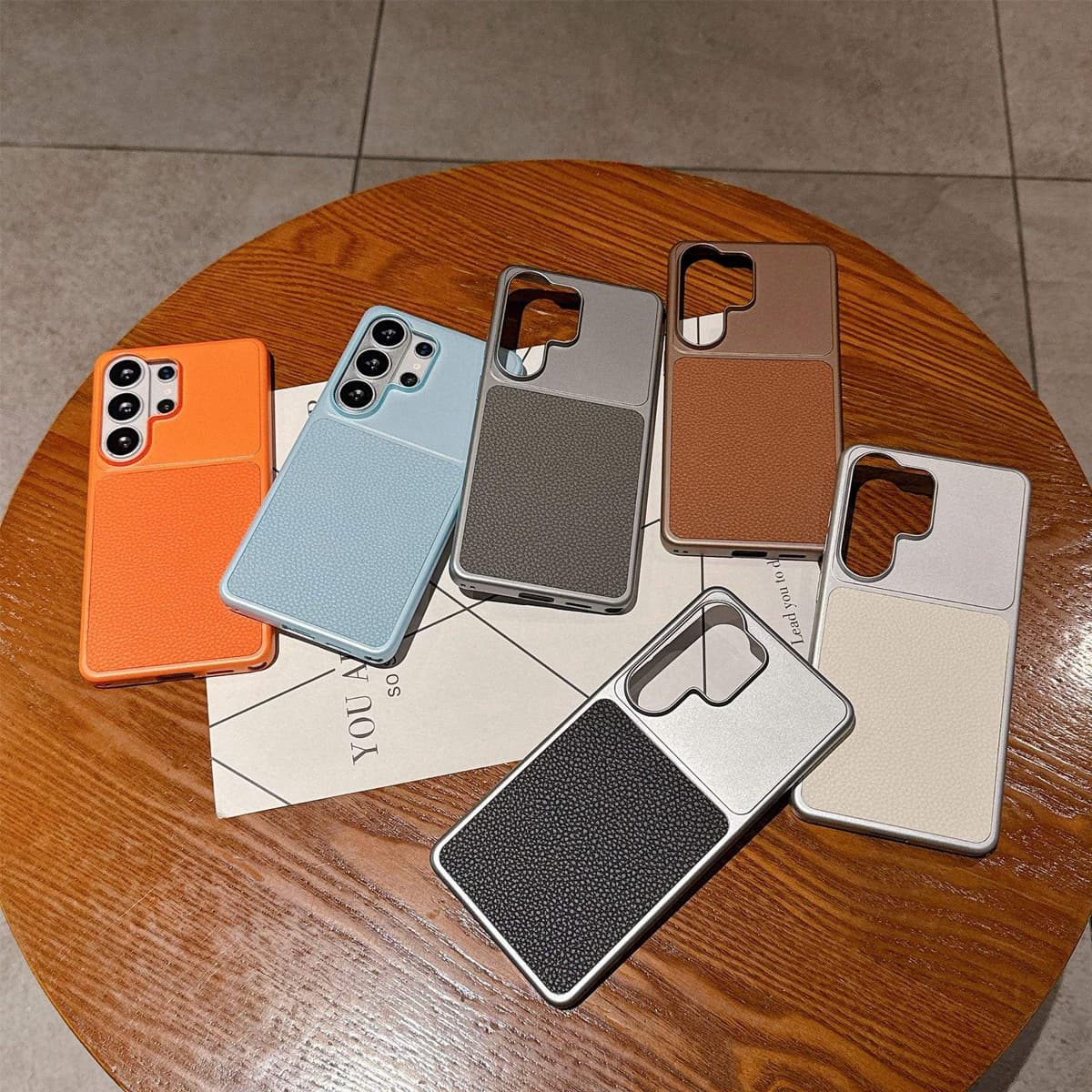 Luxury PC Skin Feel Metallic Litchi Texture PU Leather Shockproof Phone Case