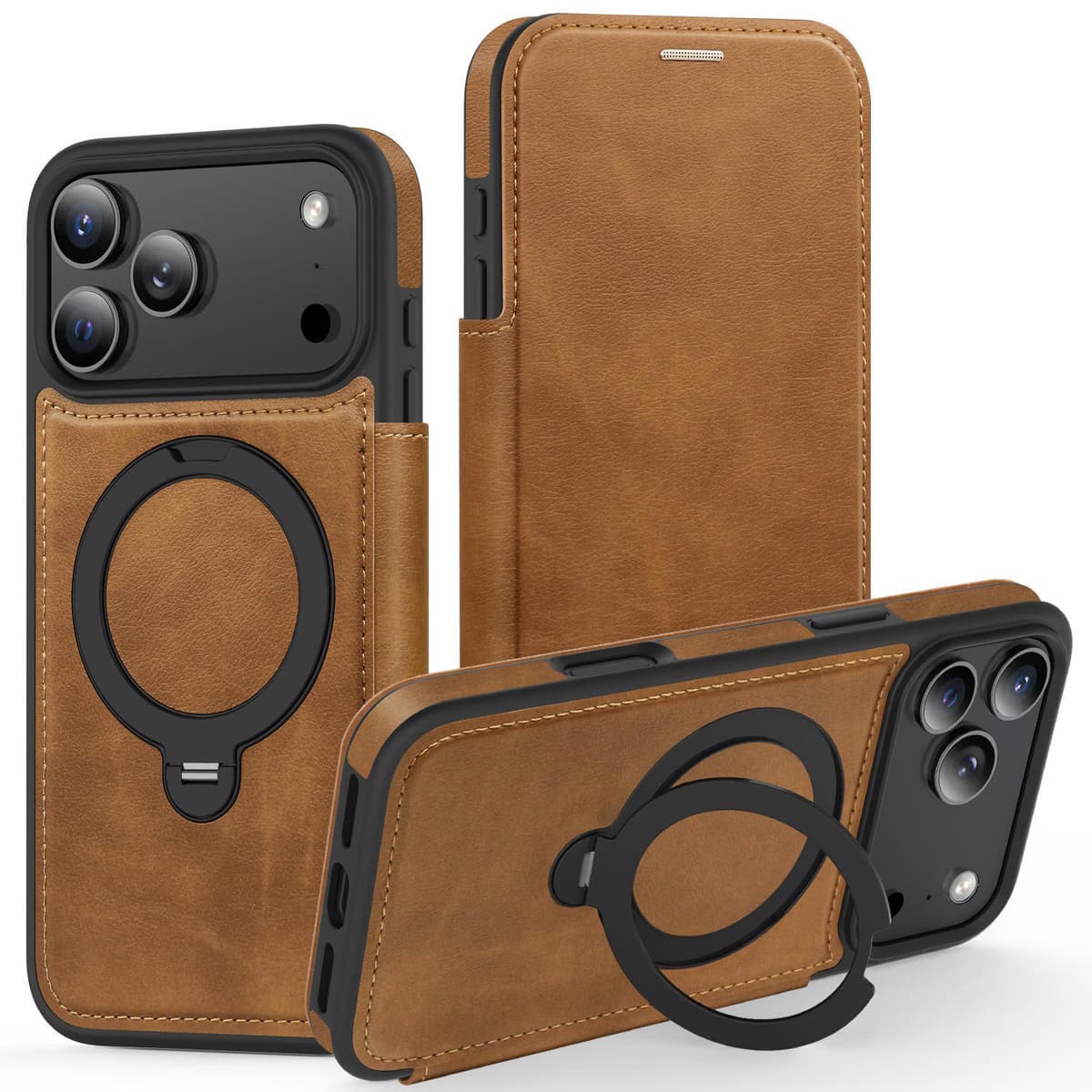 Luxury Premium Skin Feel Magnetic PU Leather+TPU Flip Wallet Phone Case With Kickstand Card Slot for iPhone