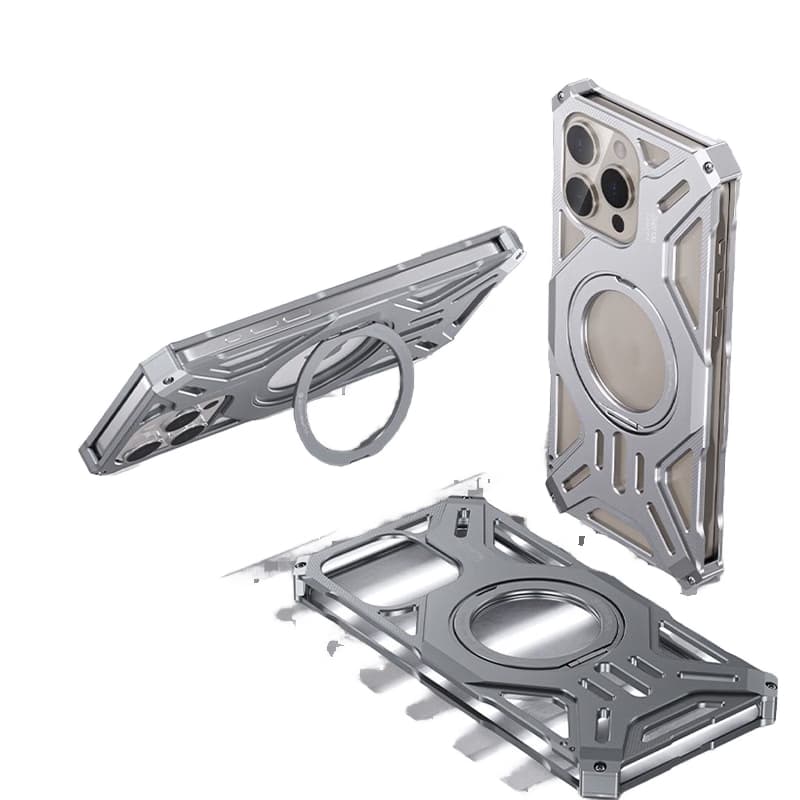 Aluminum Metal Magnetic Phone Case for iPhone With Shockproof Armor Bumper With 360 Rotating Hidden Kickstand
