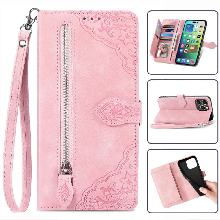 Simple Zipper Wallet Protective PU Leather Case for iPhone