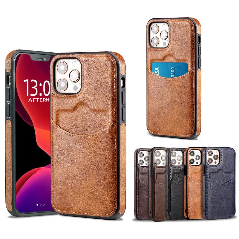 Business PU Leather Wallet Card Holder Slot Protective Mobile Phone Case for iPhone