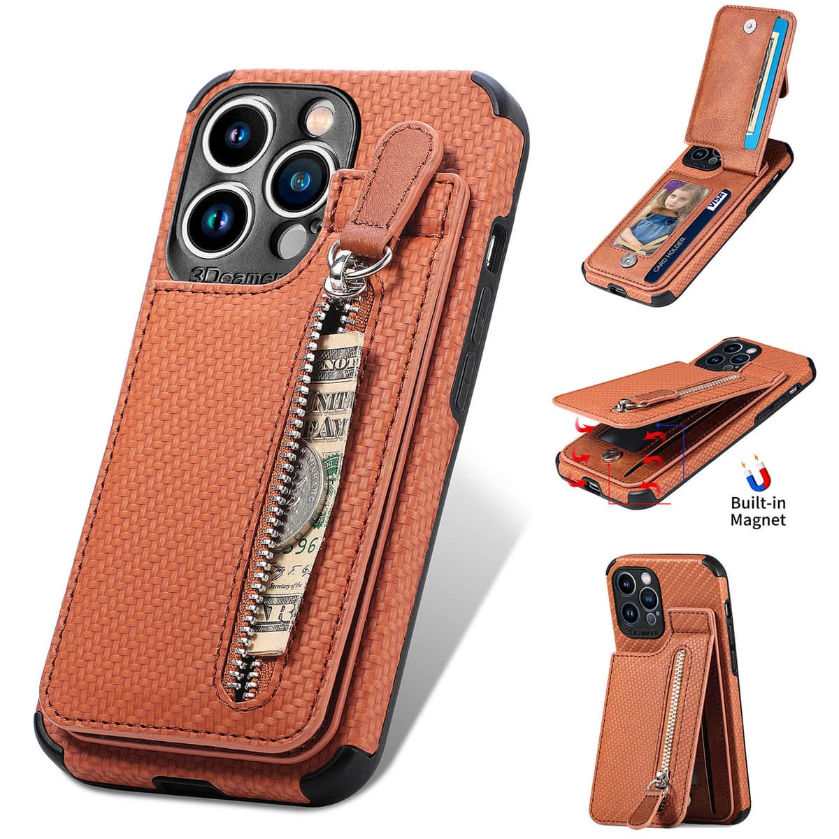 Zipper Design Shockproof Back Cover for iPhone