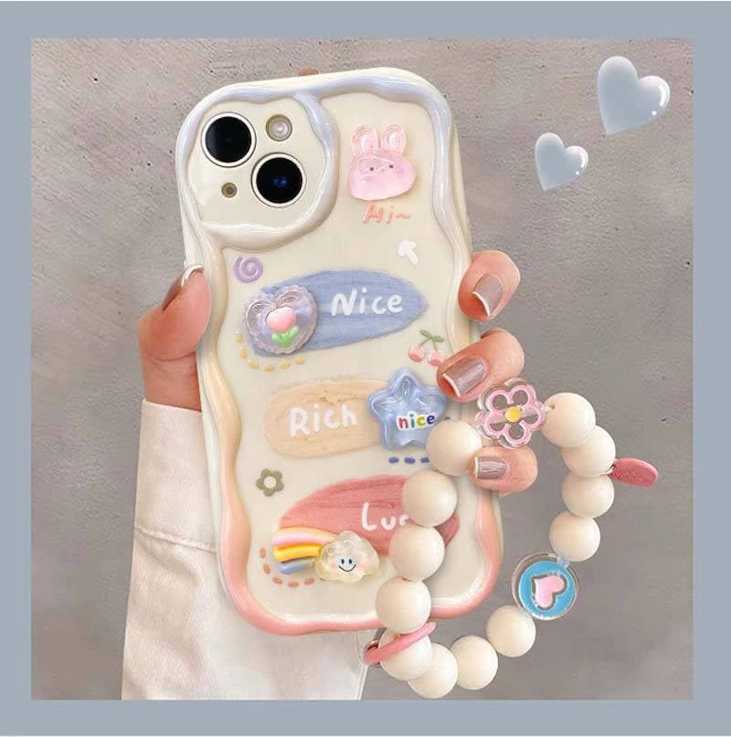 Cartoon Doll Beautiful Girl Style Beaded Wrist Strap TPU Phone Cover