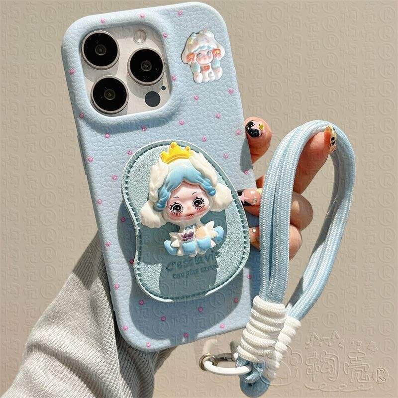 DIY Cartoon Girl Stand Phone Case with Strap