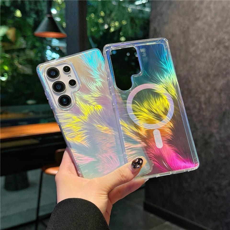 Luxury Gradient Color Feather-Design Magnetic Protective Case for Samsung