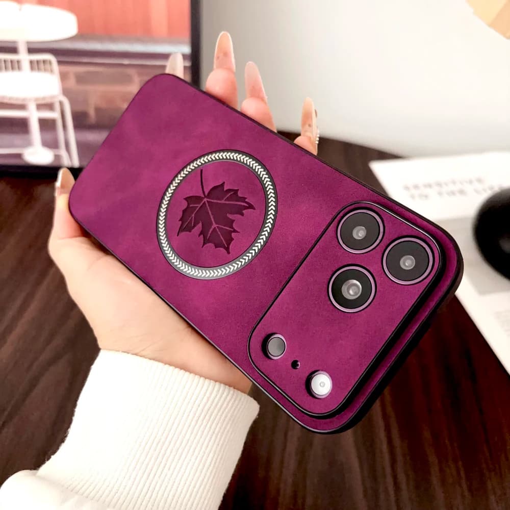 Luxury PU Leather Case For iPhone 18 17 16 15 14 13 Pro Max 18Pro 17Pro 16Pro For Magsafe Charge Maple Leaf Pattern Full Cover